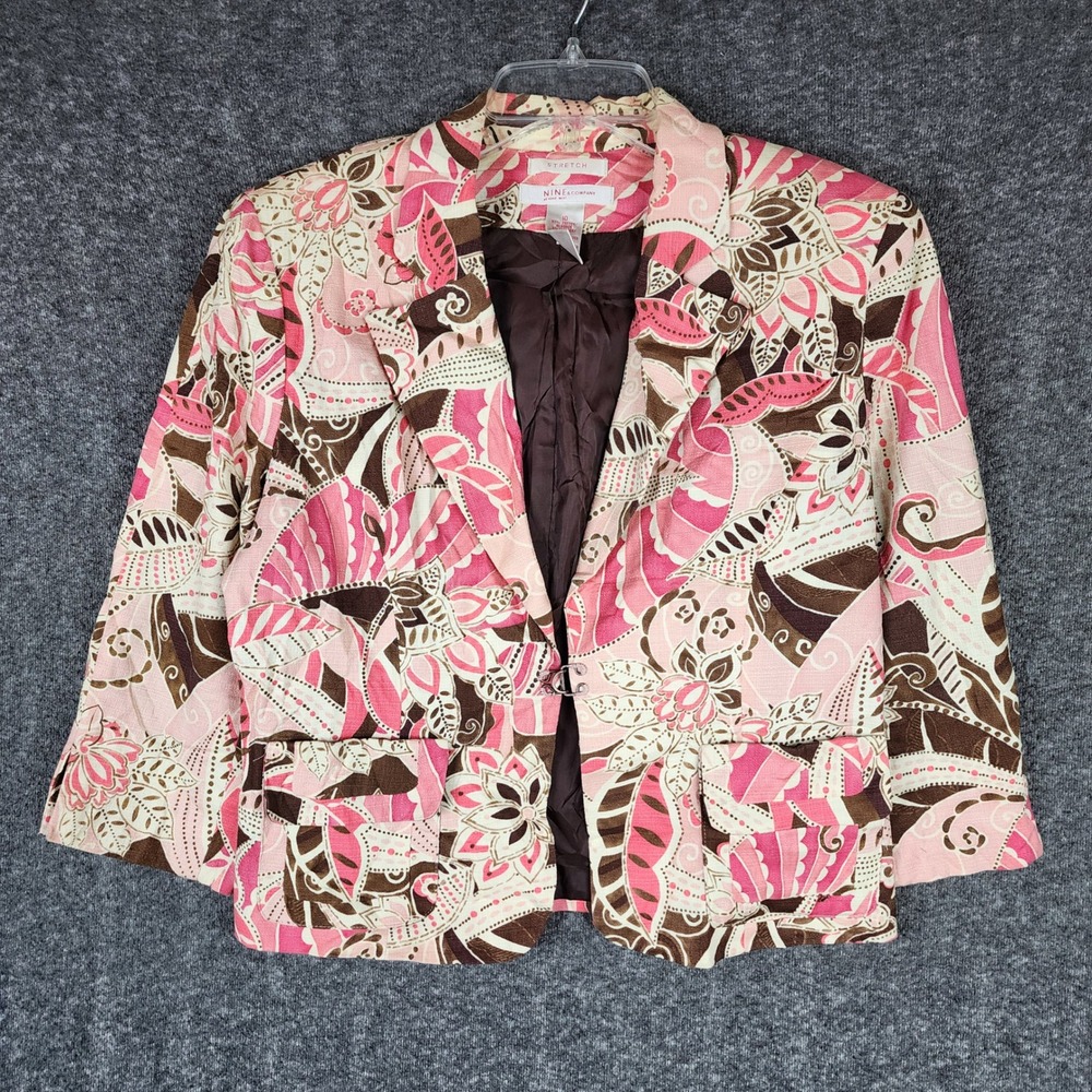 Nine & Company Blazer Women 10 Stretch Pink Brown Paisley Floral EUC